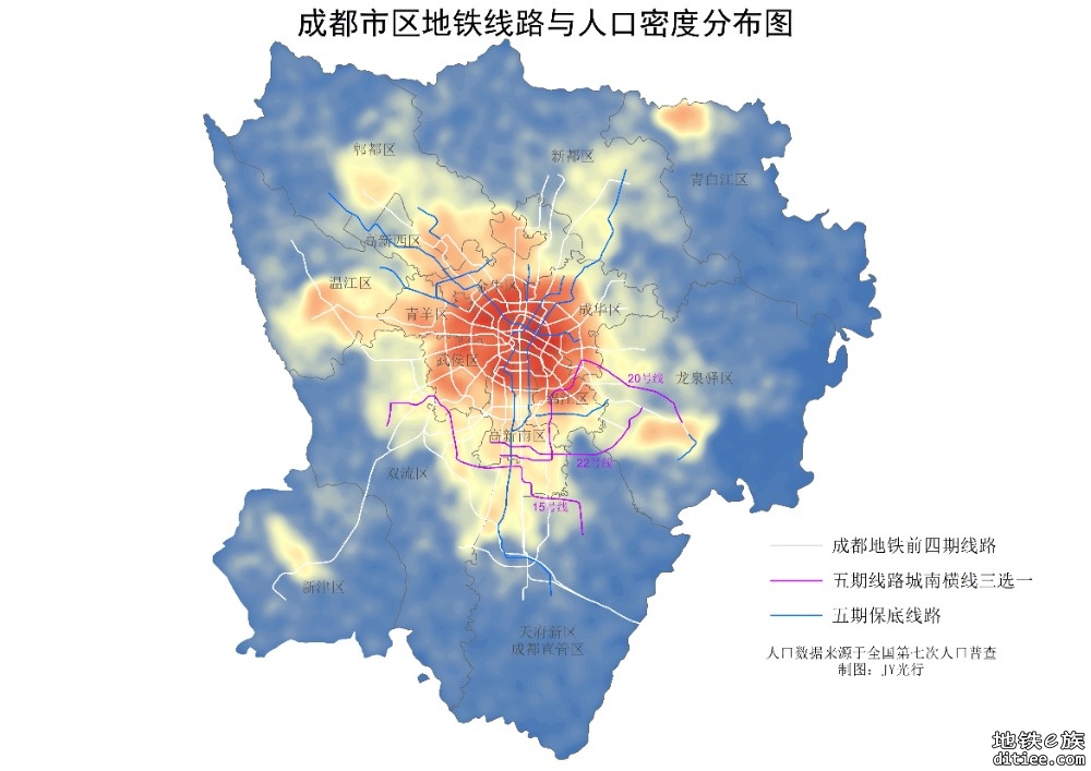 成都地铁线路分布与人口密度大致相适应