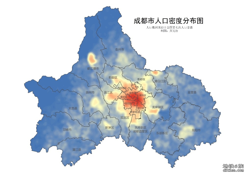 成都地铁线路分布与人口密度大致相适应