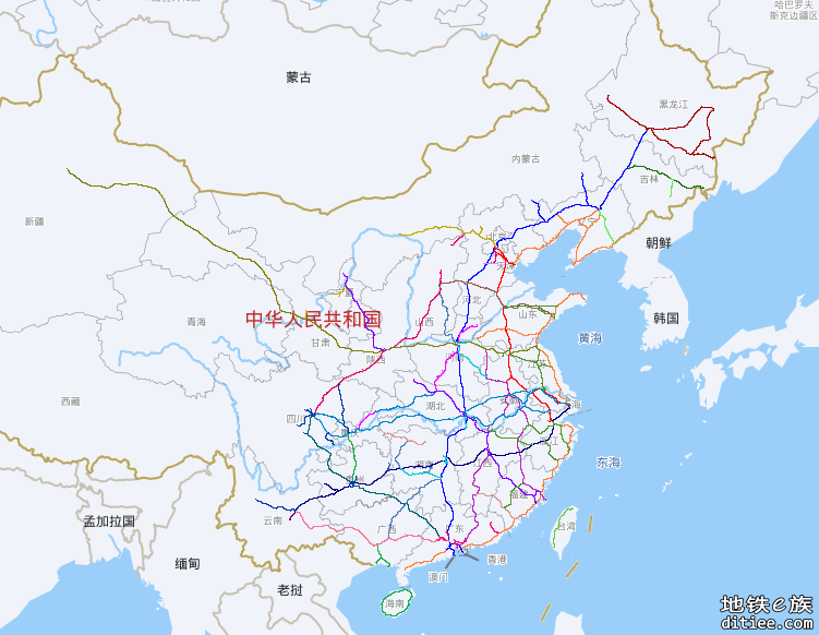中华人民共和国高速铁路线路运营谷歌地图KML文件