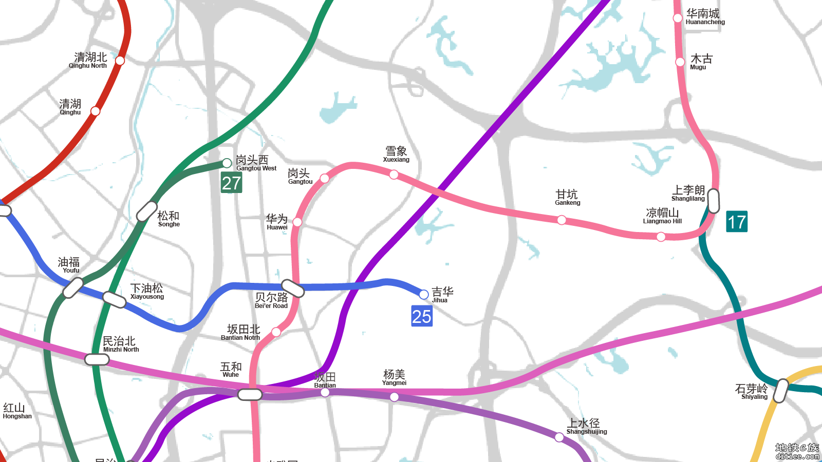 深圳地铁实际走向线路图（五期二次环评）