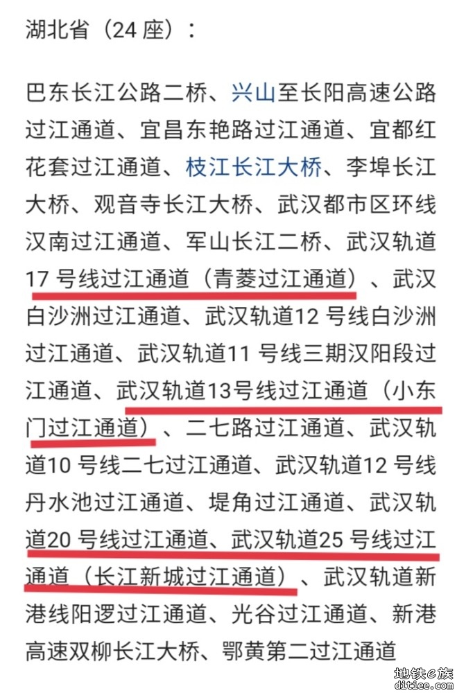 2025年前，湖北省过江通道的轨道交通附加信息