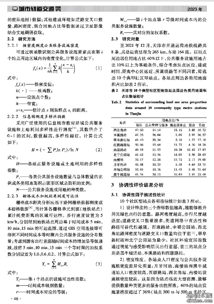 公交引导发展模式下天津市社区型地铁站点与服务设施布局协调性研究