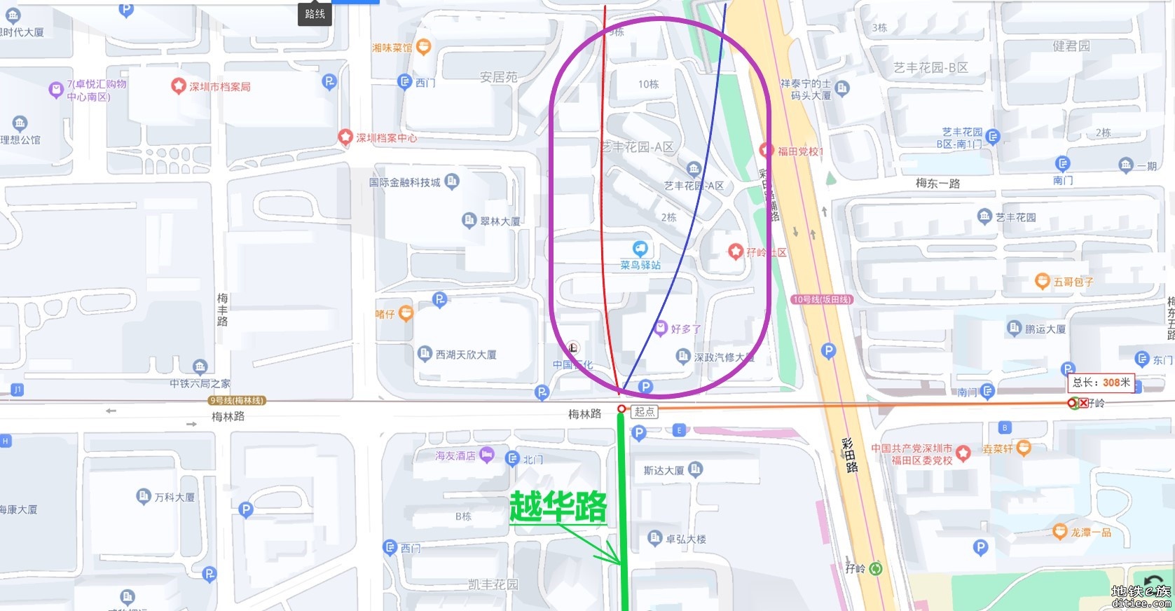 建议22号线在北环大道梅景站换9号，覆盖总部基地和科技园南区