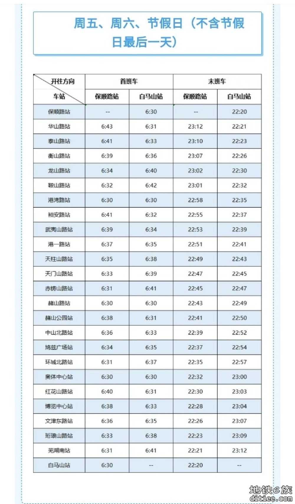 最新首末班车时刻表