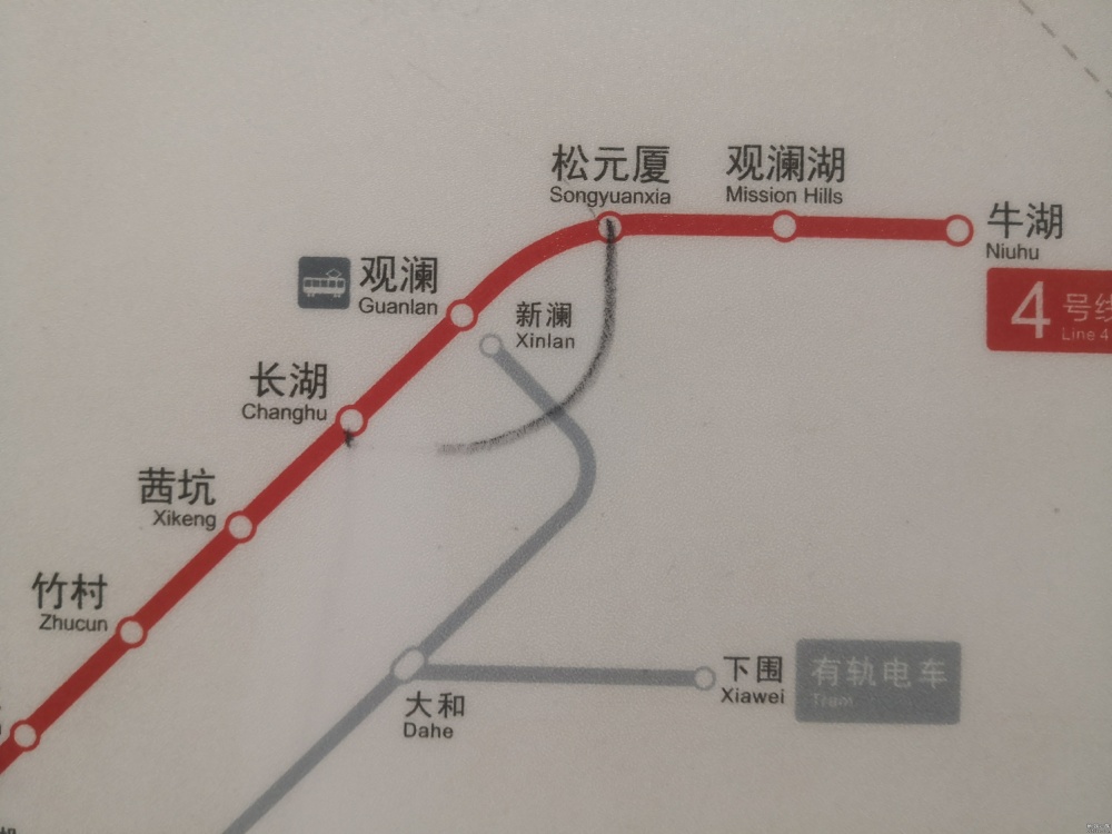 布吉站往黄贝岭方向的铁败线路图