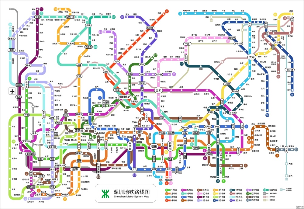 来一个东京地铁路线图风格的”深圳地铁路线图“