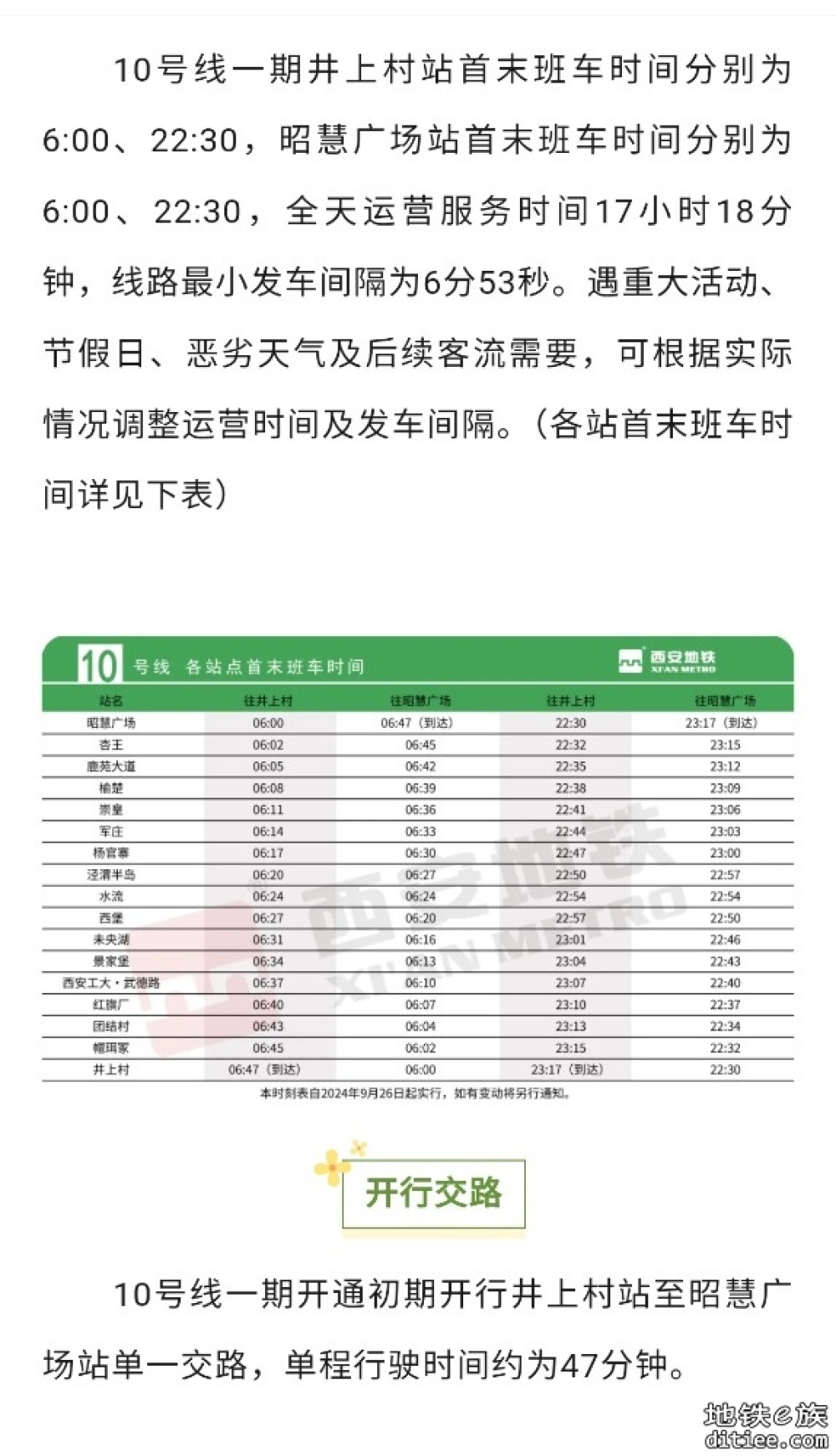 西安地铁“一线两段”将于9月26日12时开通初期运营