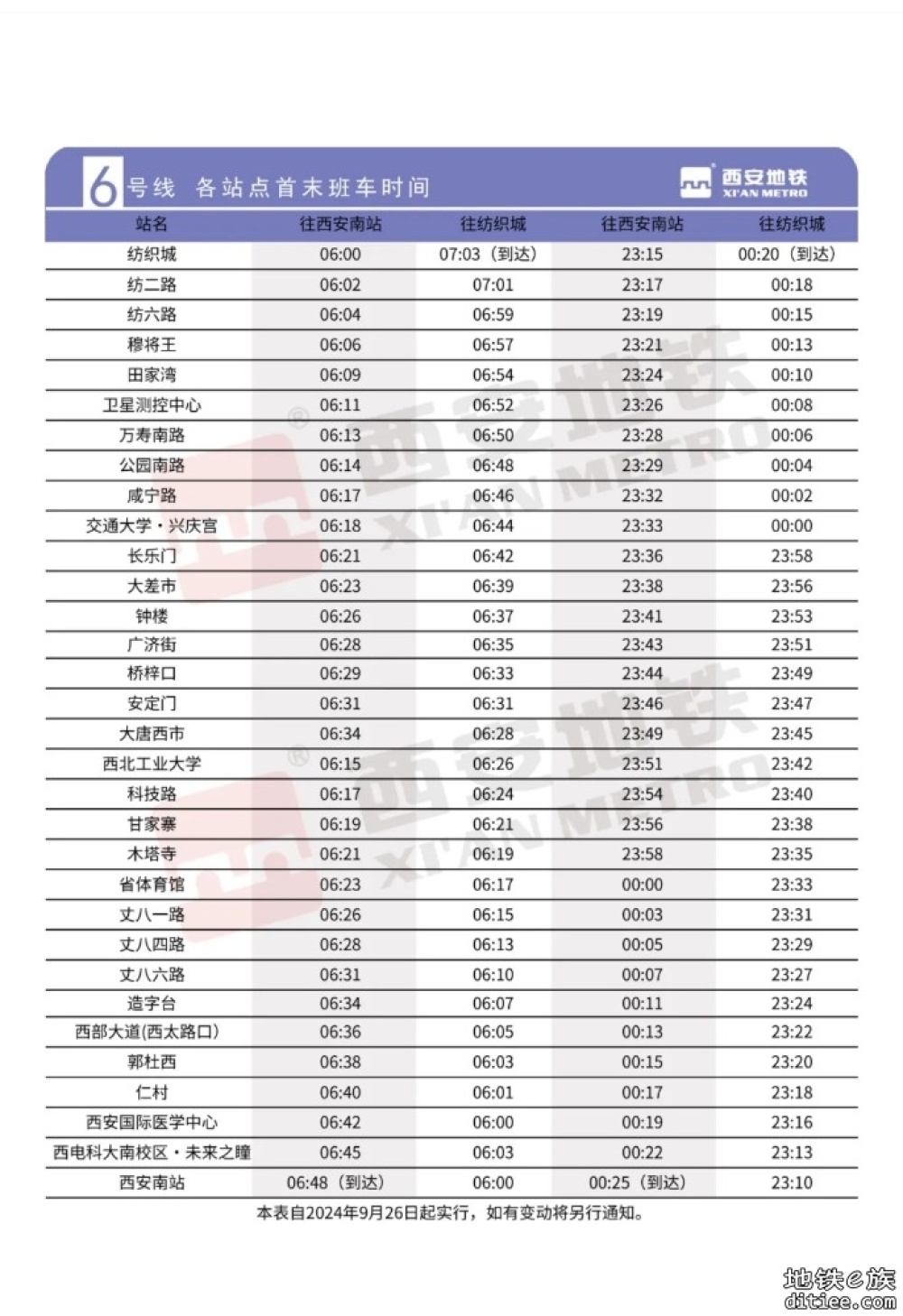 西安地铁“一线两段”将于9月26日12时开通初期运营