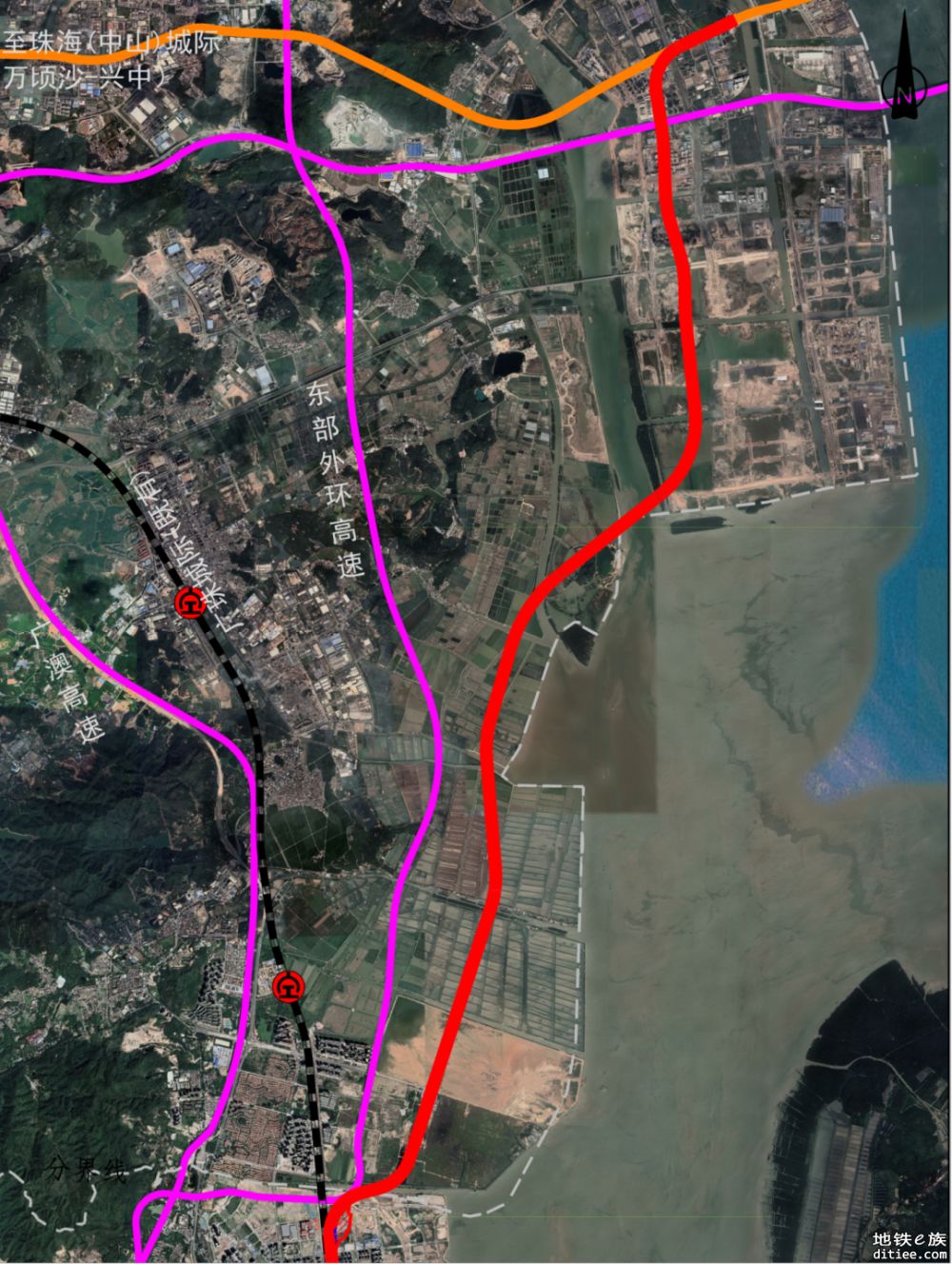 南沙至珠海（中山）城际东线（中山段）公布线路走向