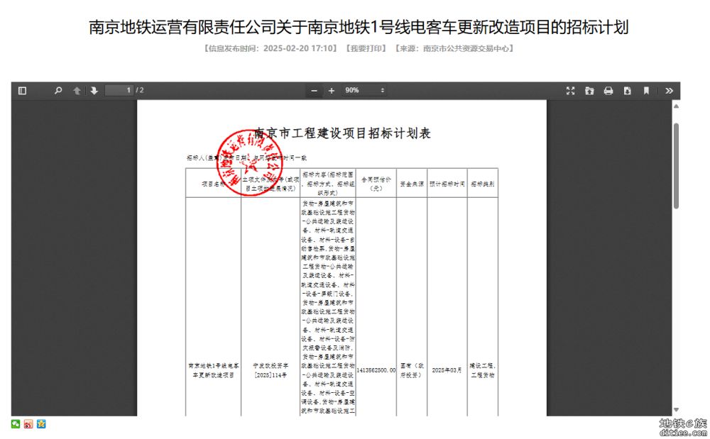 南京地铁1号线设施设备更新改造（1、电客车更新改造项目...