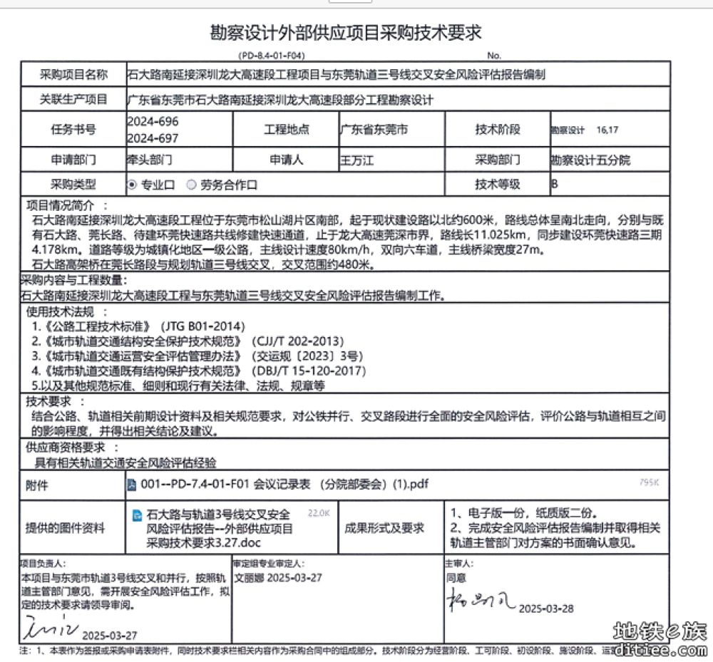 石大路南延接深圳龙大高速段项目与三号线交叉安全风险评估报告编制采购询价公告