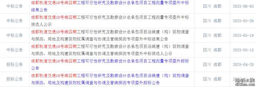 10号线四期一系列委外招标陆续完成，开工再进一步